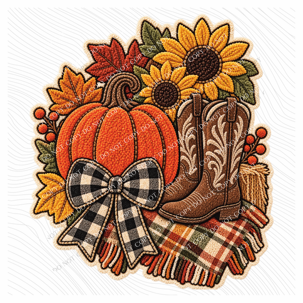 Pumpkin Boots Halloween Chenille Patch Digital Design, PNG