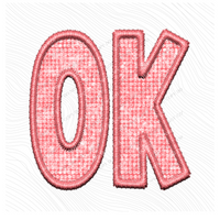 OK Oklahoma Faux Embroidery Diamonds Bling in Sunset Coral Digital Design, PNG