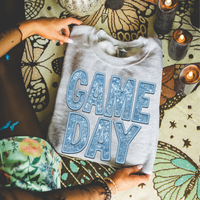 Game Day Faux Embroidery Sequin in Carolina Blue Digital Design, PNG