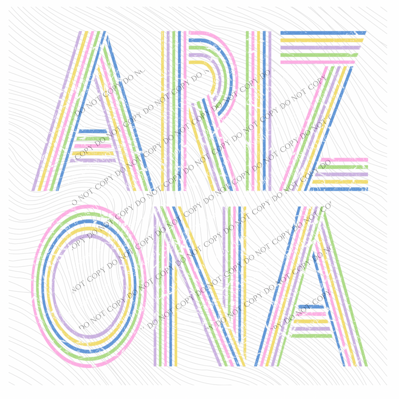 Arizona Retro Lines Distressed in Fun Pastel Colors Digital Design, PNG