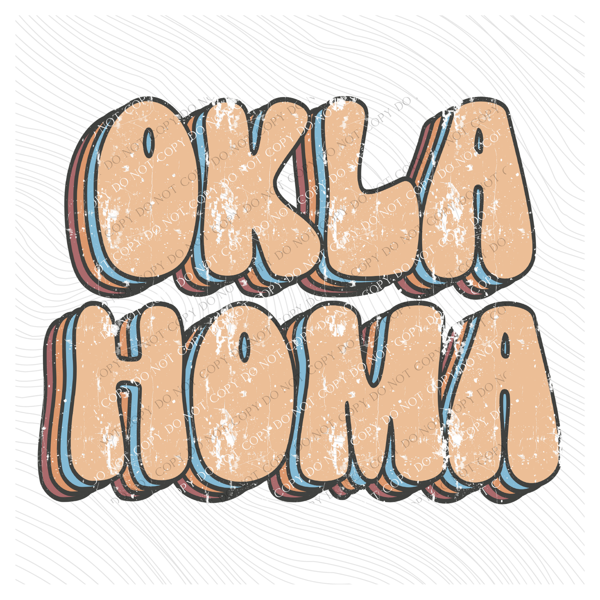 Oklahoma Groovy Stacked Distressed in Boho Neutrals Digital Design, PNG