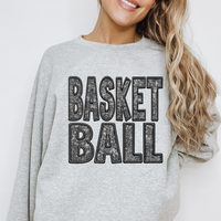 Basketball Faux Embroidery Diamonds Bling in Black Digital Design, PNG