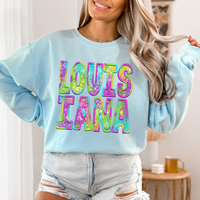 Louisiana Faux Embroidery & Sequin in Colorful Fun Tie Dye Digital Download, PNG