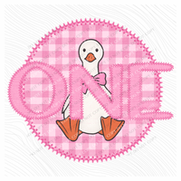 One Goose Faux Embroidery Stitch Gingham Texture Circle Pink Digital Design, PNG