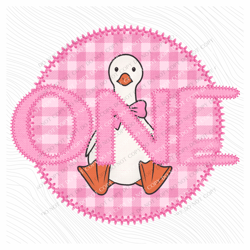 One Goose Faux Embroidery Stitch Gingham Texture Circle Pink Digital Design, PNG