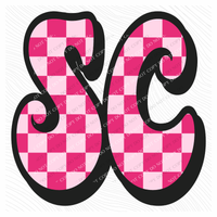 SC South Carolina Retro Checkers in Pinks Digital Design, PNG