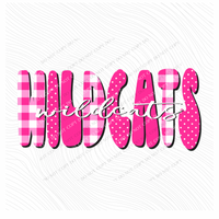 Wildcats Gingham Dots Groovy Script in Pink & White Digital Design, PNG