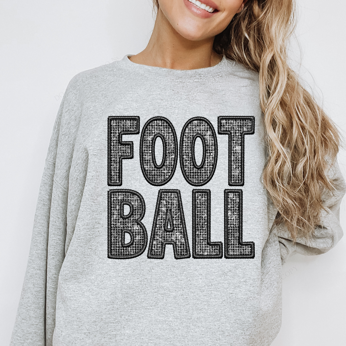 Football Faux Embroidery Diamonds Bling in Black Digital Design, PNG