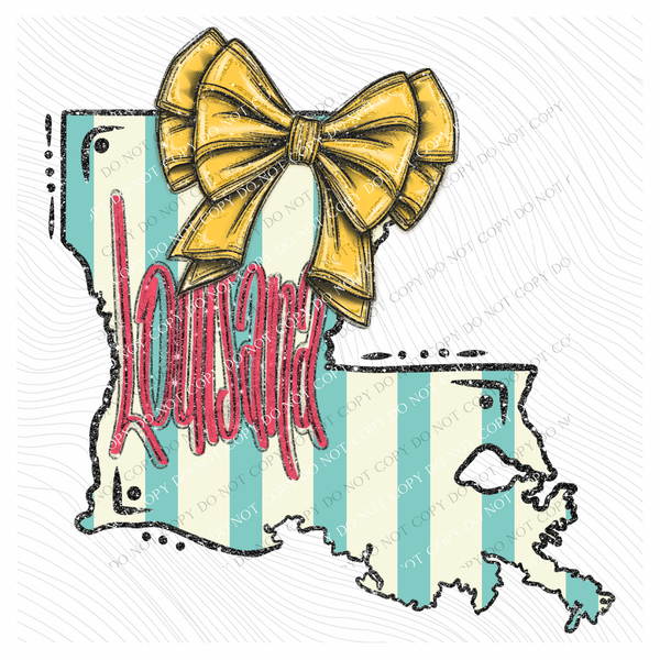 Louisiana Glitter Bow & Stripes Coquette Digital Design, PNG