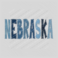 Nebraska Denim Patch Stitched Digital Design, PNG