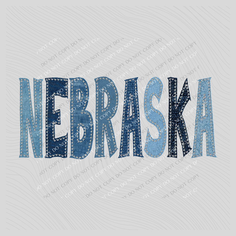 Nebraska Denim Patch Stitched Digital Design, PNG