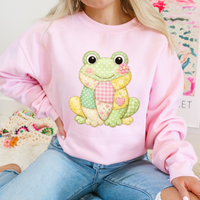 Frog Spring Tones Quilted Faux Patch Digital Design, PNG
