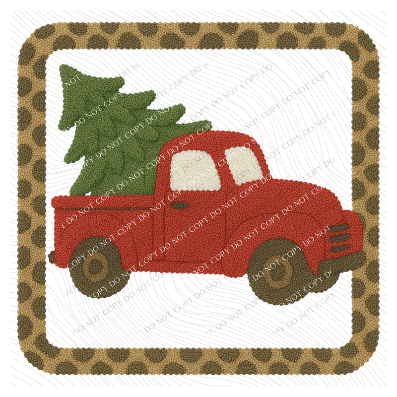 Christmas Red Truck 3D Leopard Square Chenille Patch Style Digital Download, PNG