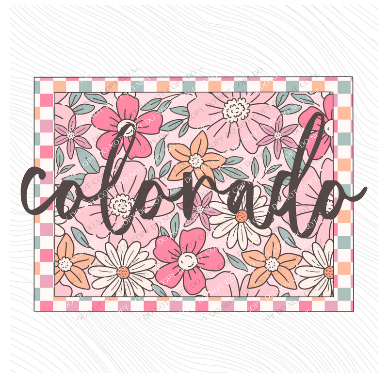Colorado Checkered Floral in Summery Colors Digital Design, PNG