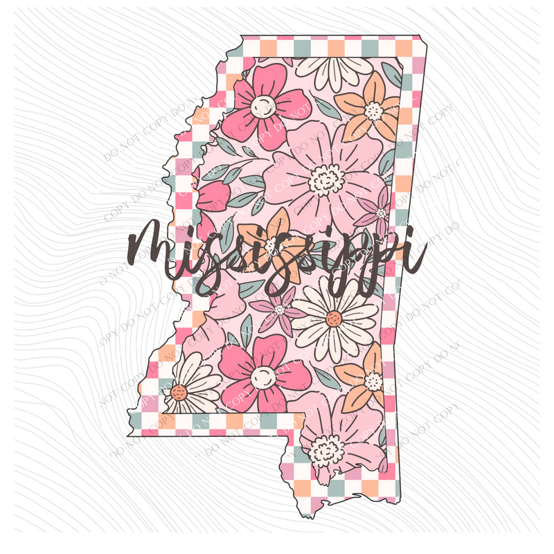 Mississippi Checkered Floral in Summery Colors Digital Design, PNG