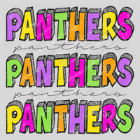 Panthers Bubble Dot Stacked Script Distressed in Neons Digital Design, PNG