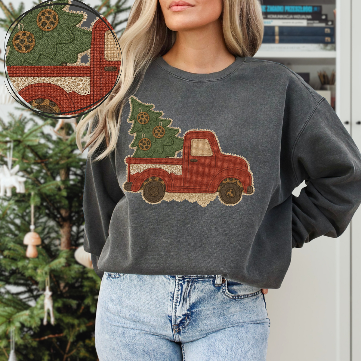 Red Christmas Truck Leopard & Lace Digital Design, PNG