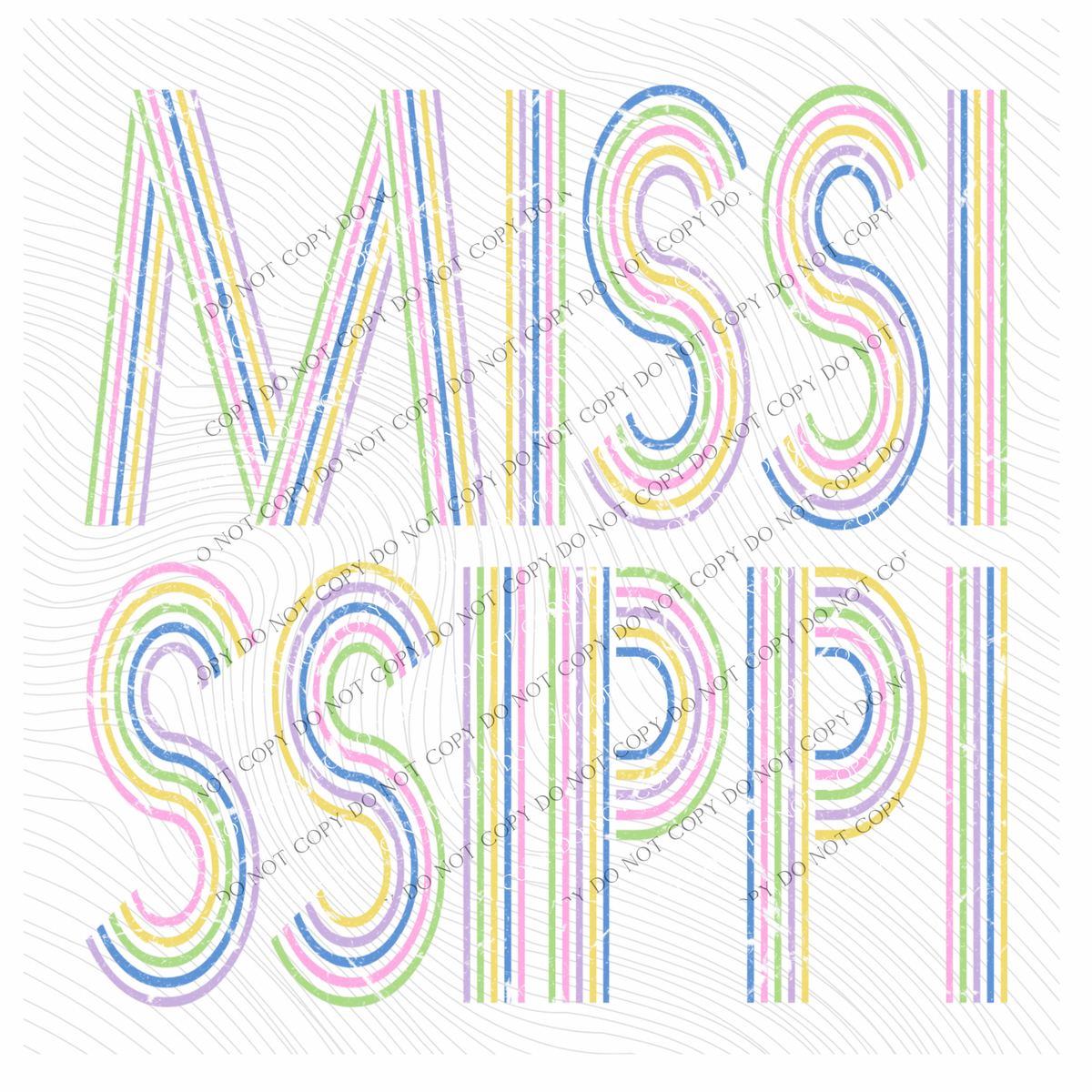 Mississippi Retro Lines Distressed in Fun Pastel Colors Digital Design, PNG