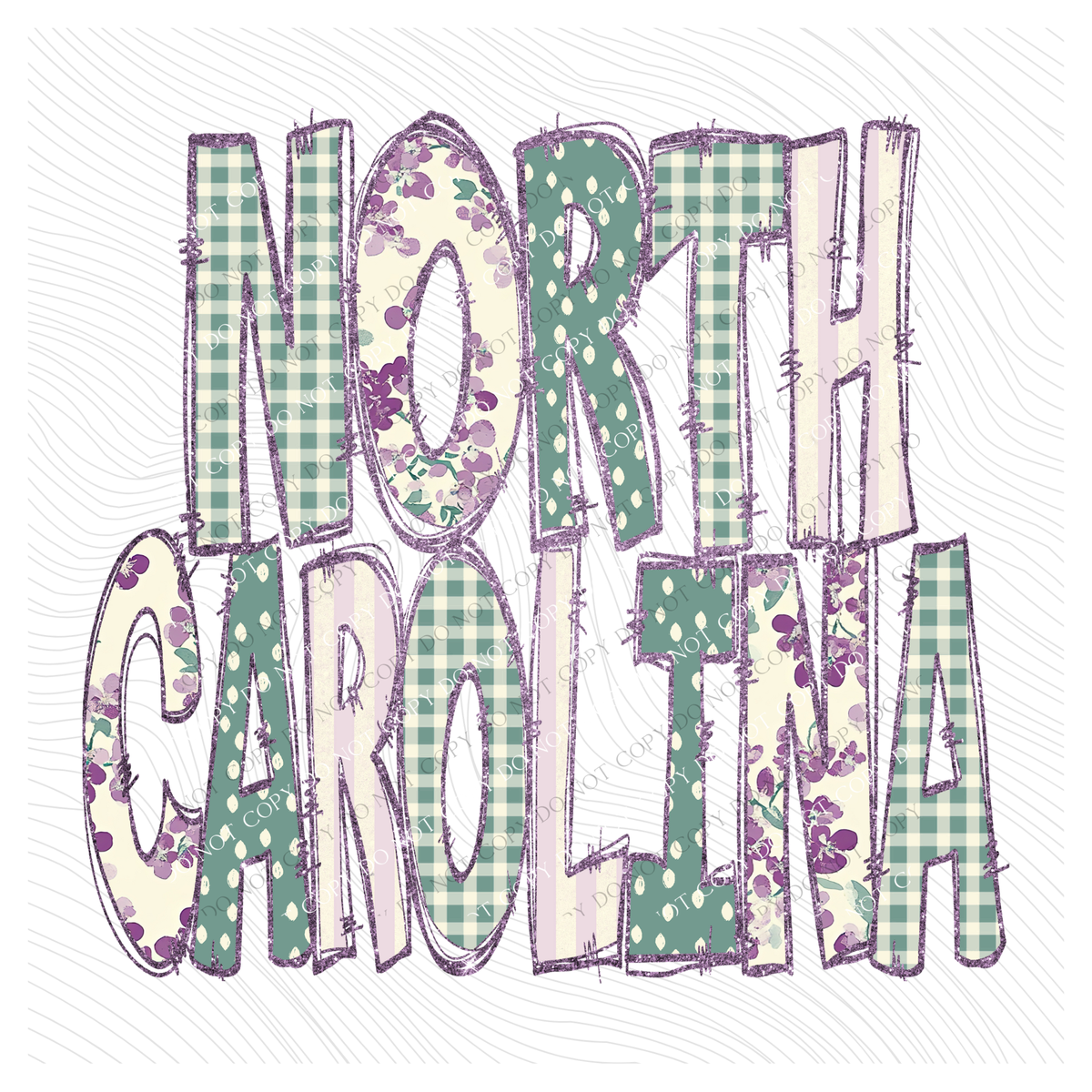 North Carolina Floral & Glitter Doodle Digital Design, PNG