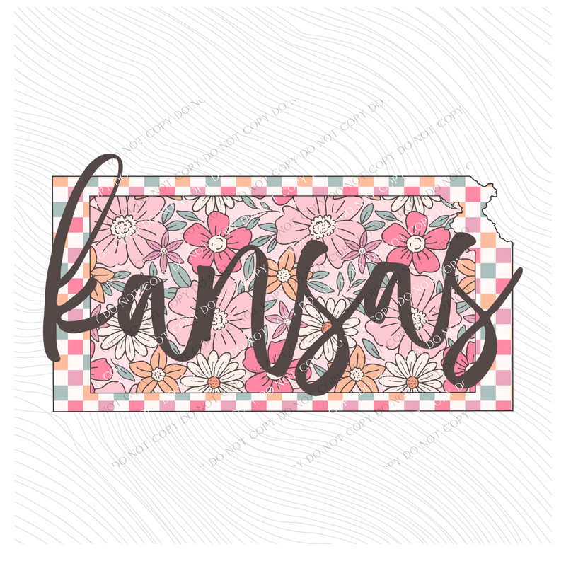 Kansas Checkered Floral in Summery Colors Digital Design, PNG