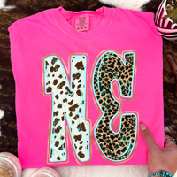 NE Nebraska Turquoise Glow Gold Foil Western Leopard & Cow Print Digital Design, PNG Only