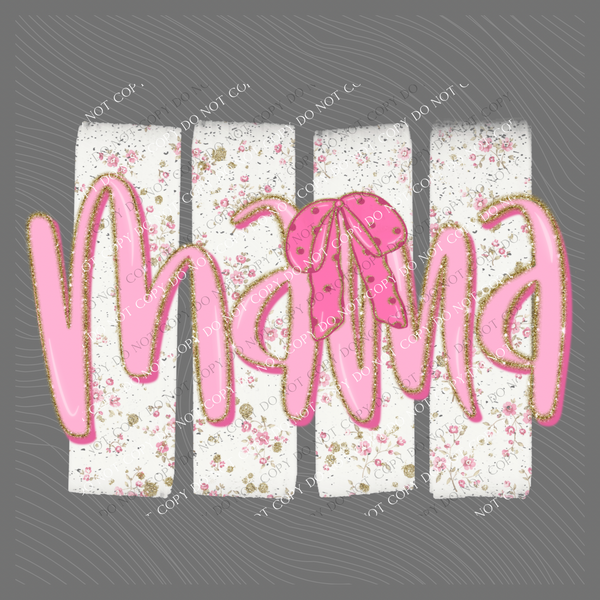 Mama Floral Distressed Stripes, Glitter & Bow Coquette Digital Design, PNG
