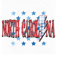 North Carolina Glitter with Foil Stars & Gingham Stitched Bolt in Red, White & Blue Patriotic Digital Design, PNG