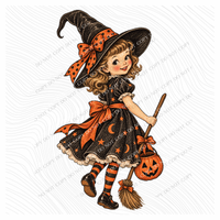 Witch Child Costume Vintage Sketch Digital Design, PNG