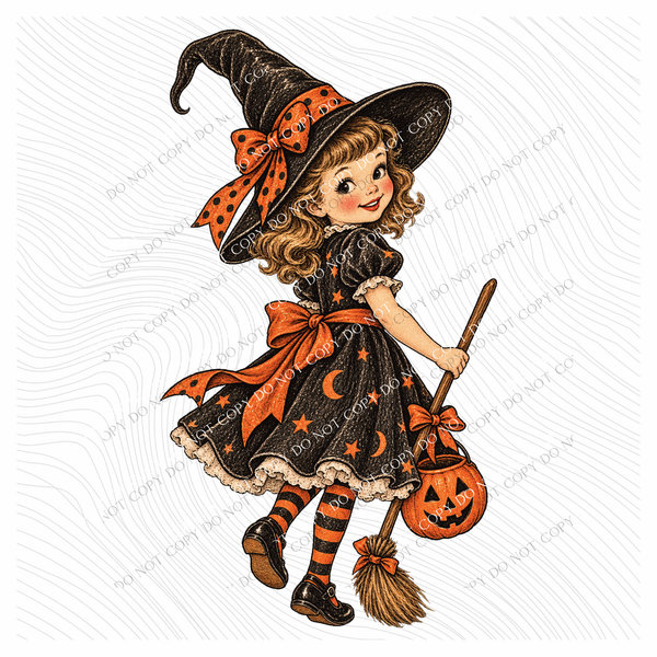Witch Child Costume Vintage Sketch Digital Design, PNG