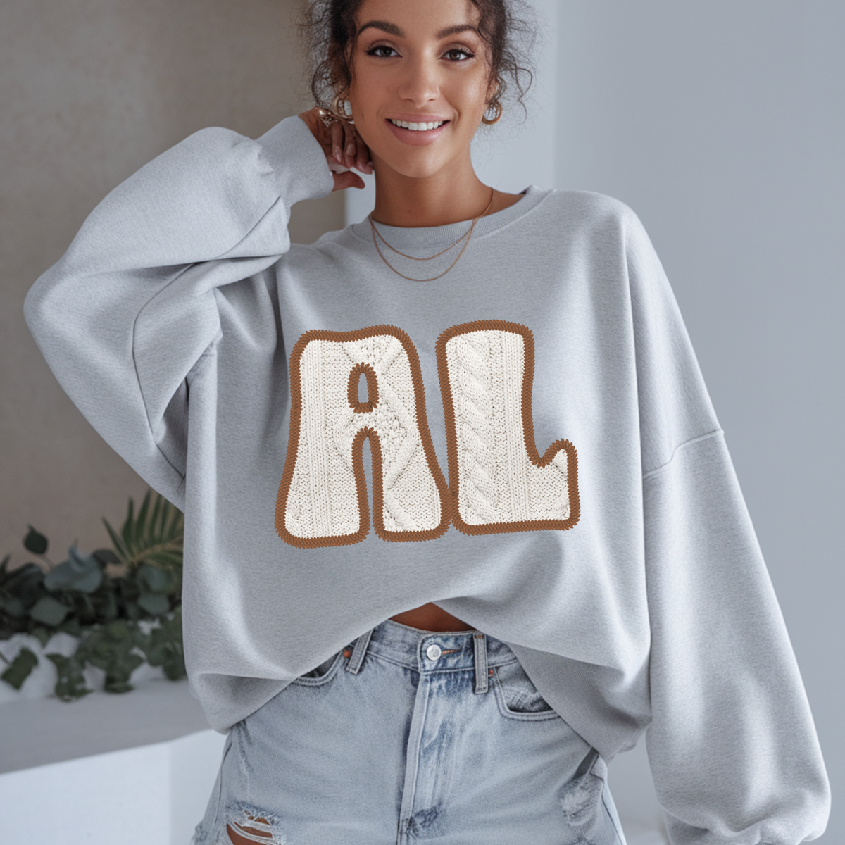 Alabama AL Sweater Patch in Cream & Brown Digital Design, PNG