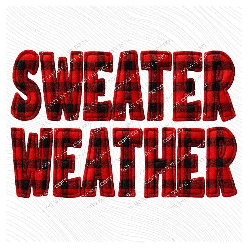 Sweater Weather Black & Red Buffalo Check 3D Faux Fabric Patch Digital Design, PNG
