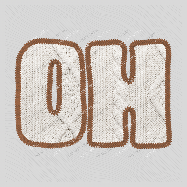 Ohio OH Sweater Patch in Cream & Brown Digital Design, PNG