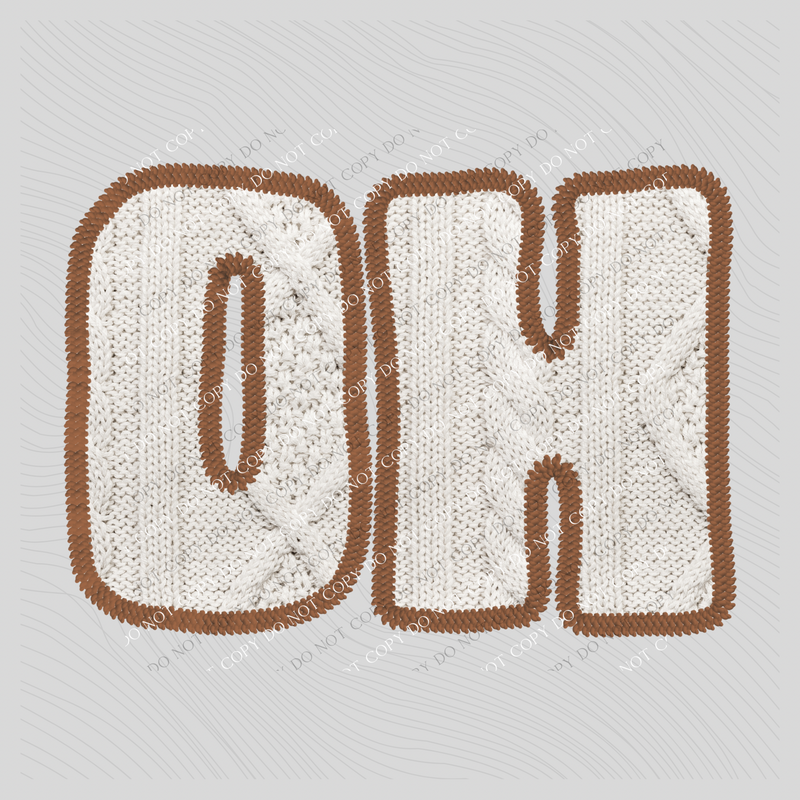 Ohio OH Sweater Patch in Cream & Brown Digital Design, PNG