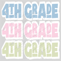 4th Grade Shadow Layer Bubble Stacked Distressed Blue Pink Green Digital Design, PNG
