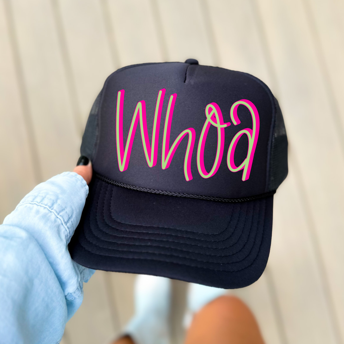 Whoa 3D Sassy Script Bright Pink & Green Digital Design, PNG