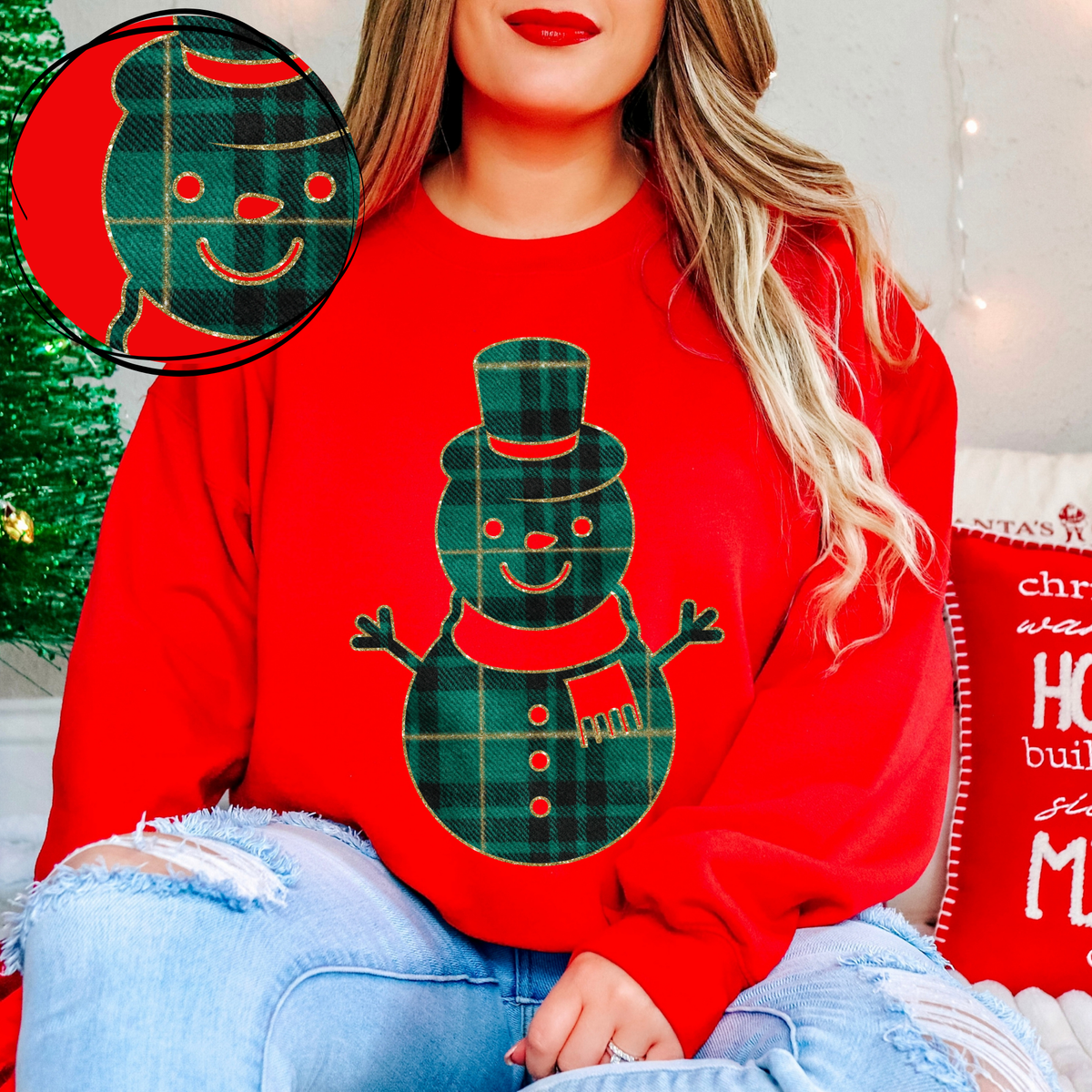 Snowman Green Plaid & Glitter Digital Download, PNG