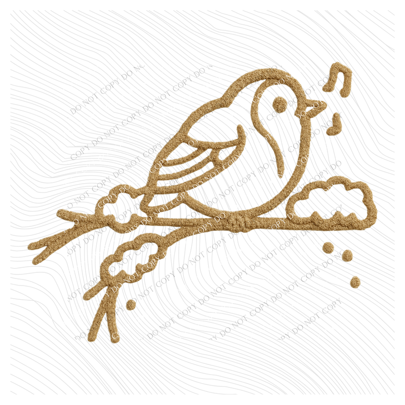 Bird Brown Chenille Style Outline Digital Download, PNG