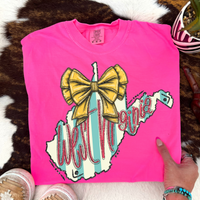 West Virginia Glitter Bow & Stripes Coquette Digital Design, PNG