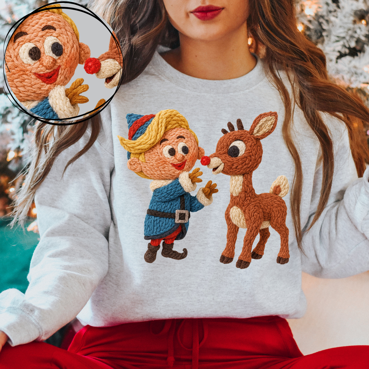 Rudolph & Elf 3D Yarn Style Christmas Digital Download, PNG