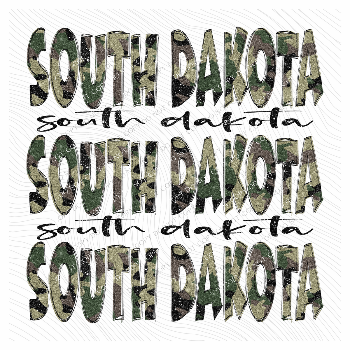 South Dakota Camo Glitter Stacked with Glitter Script Digital Design, PNG