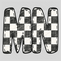 MN Minnesota Bubble Stitch Distressed Checkers Black White Digital Design, PNG