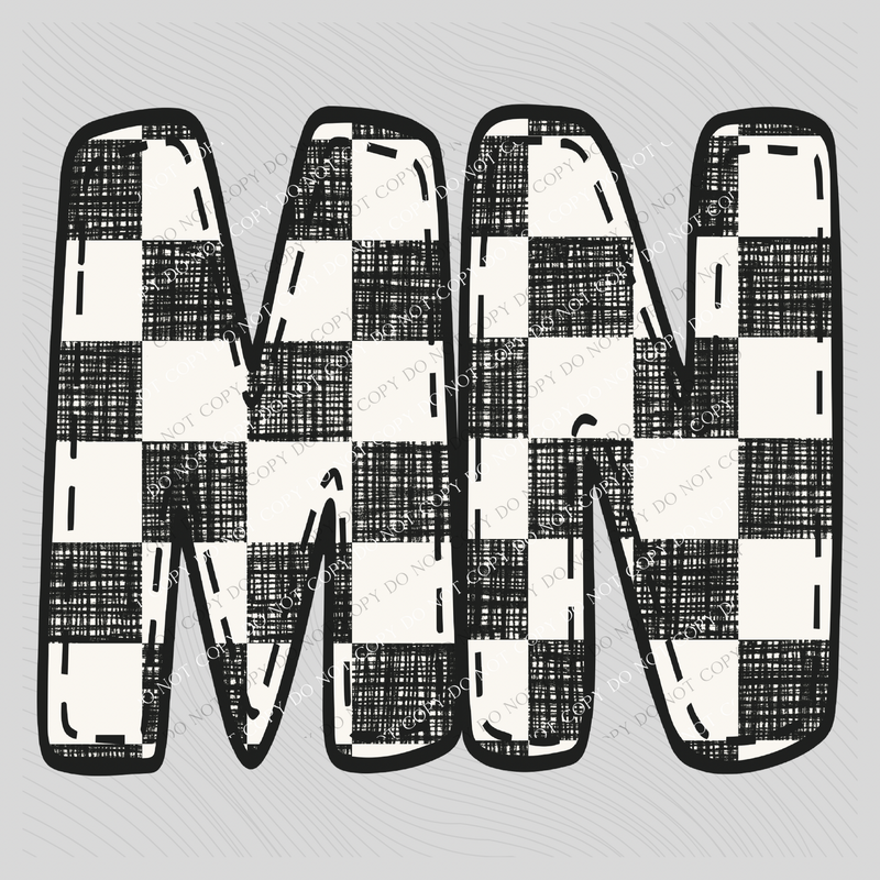 MN Minnesota Bubble Stitch Distressed Checkers Black White Digital Design, PNG