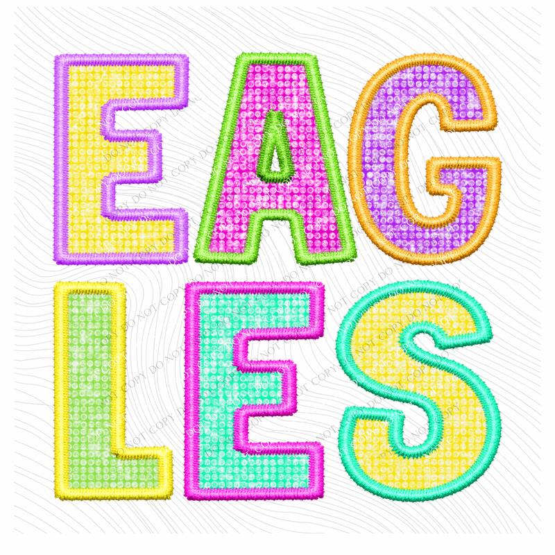 Eagles Faux Embroidery Diamond in Multi Neons Digital Design, PNG