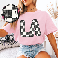 LA Louisiana Bubble Stitch Distressed Checkers Black White Digital Design, PNG