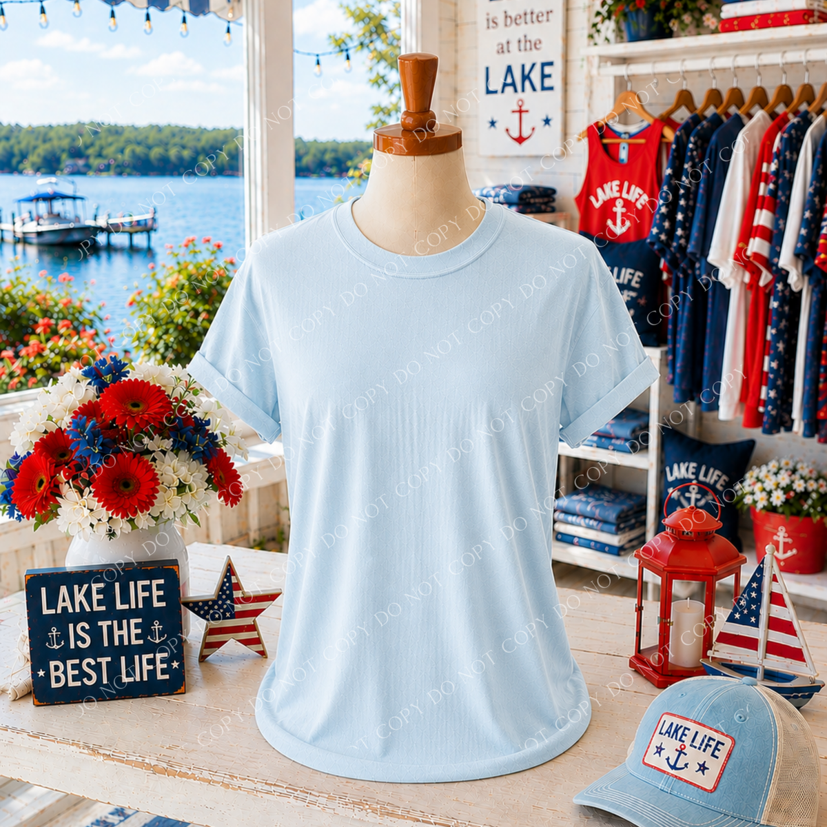 Patriotic Lake Side Blank Mockup, Comfort Colors Chambray