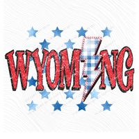 Wyoming Glitter with Foil Stars & Gingham Stitched Bolt in Red, White & Blue Patriotic Digital Design, PNG