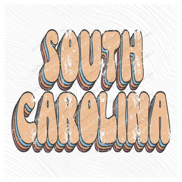 South Carolina Groovy Stacked Distressed in Boho Neutrals Digital Design, PNG