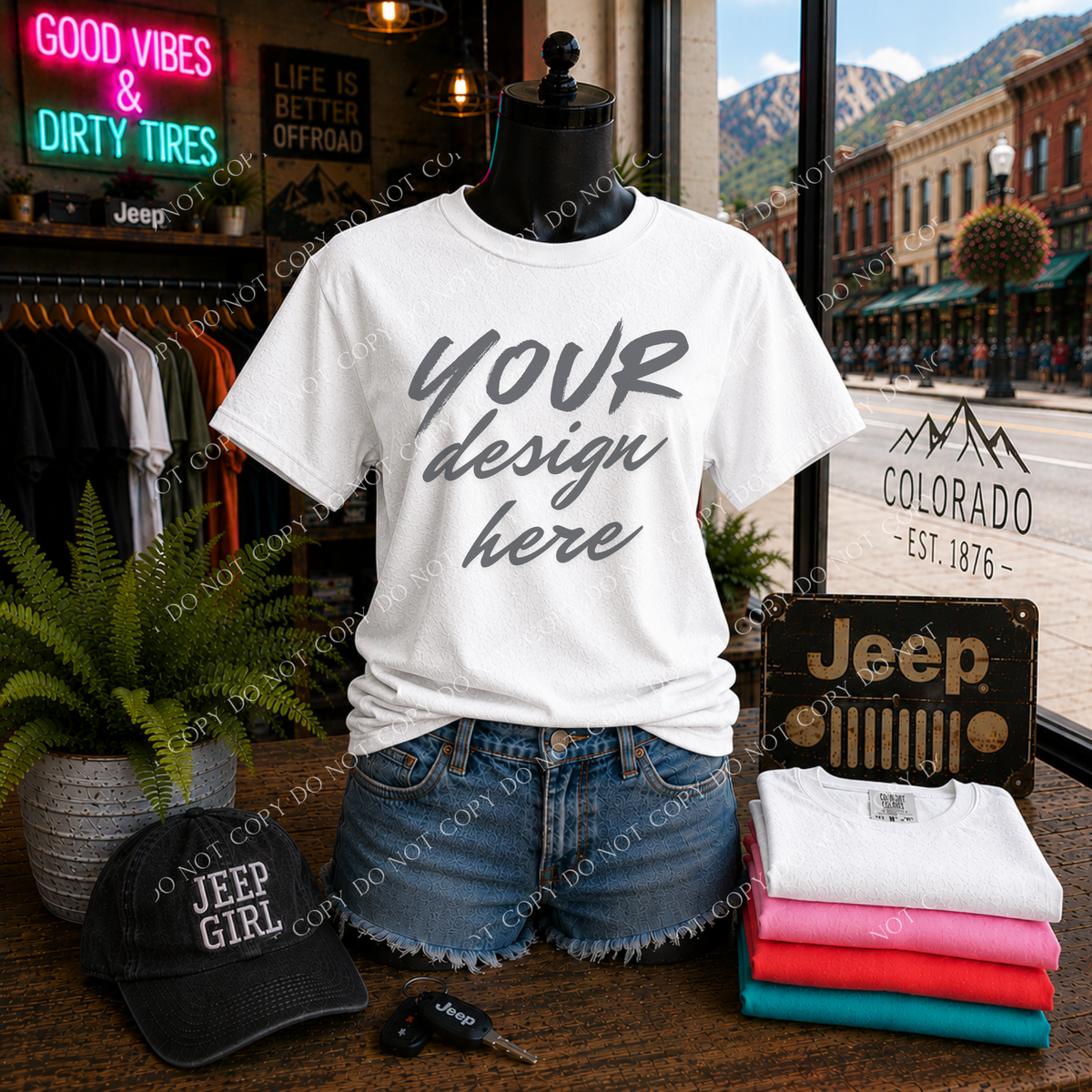 Jeep Girl Blank Mockup, Comfort Colors 1717 White