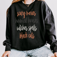 Scary Movies, Haunted Houses, Witches Spells, Black Cats Script in Spooky Tones Digital Download, PNG
