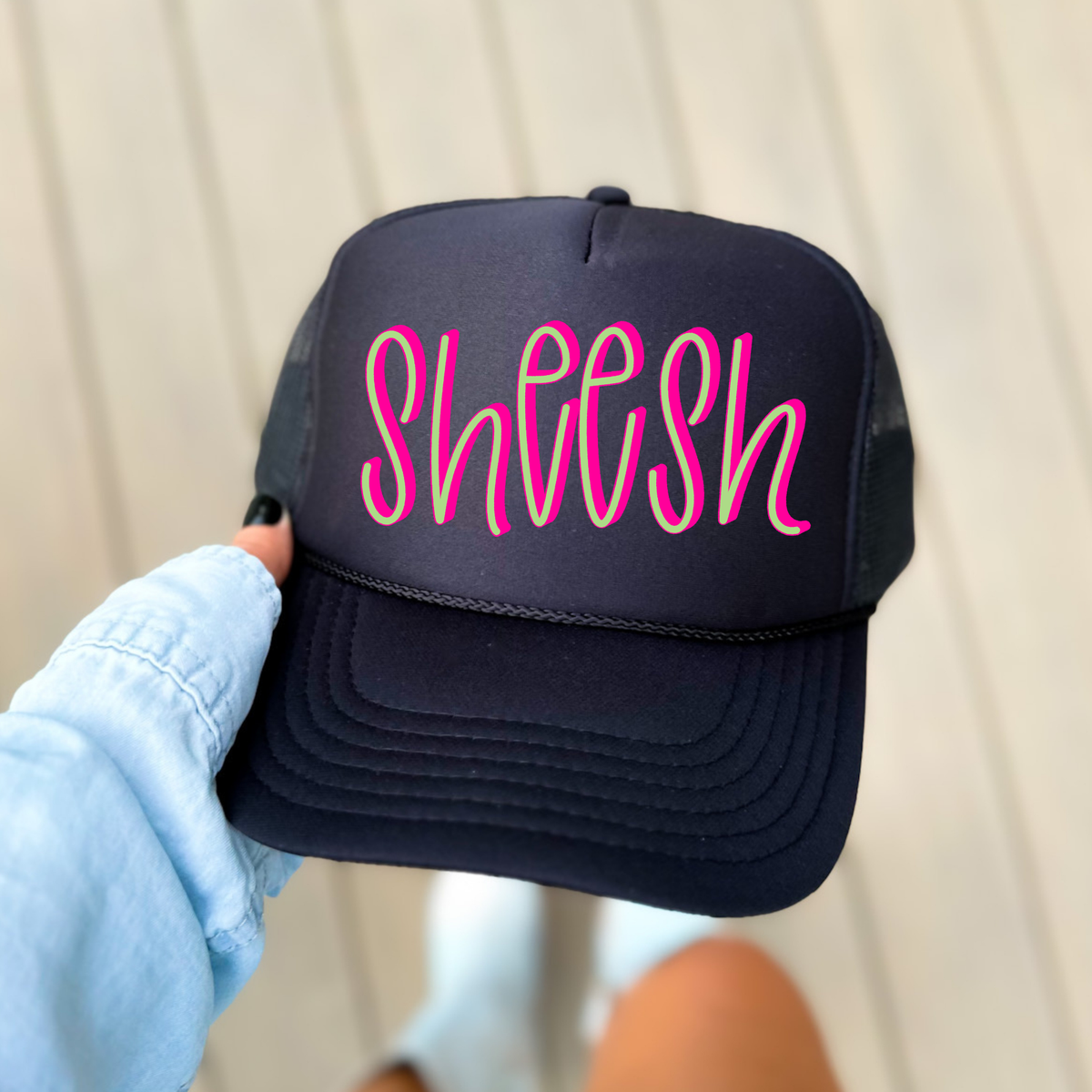 Sheesh 3D Sassy Script Bright Pink & Green Digital Design, PNG